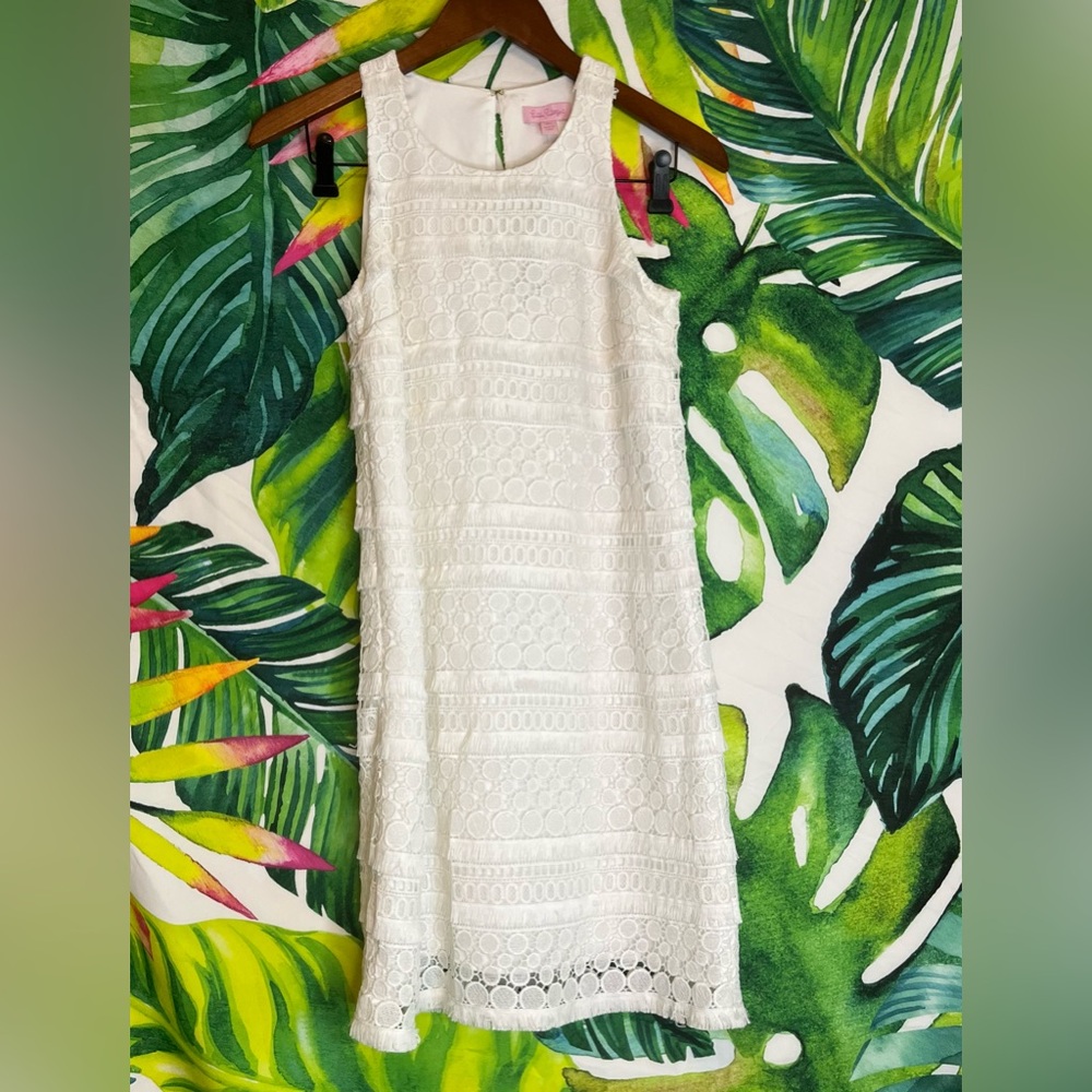 NWT $198 Lilly Pulitzer 00 Anette Resort White Bubble Fringe Summer Shift Dress